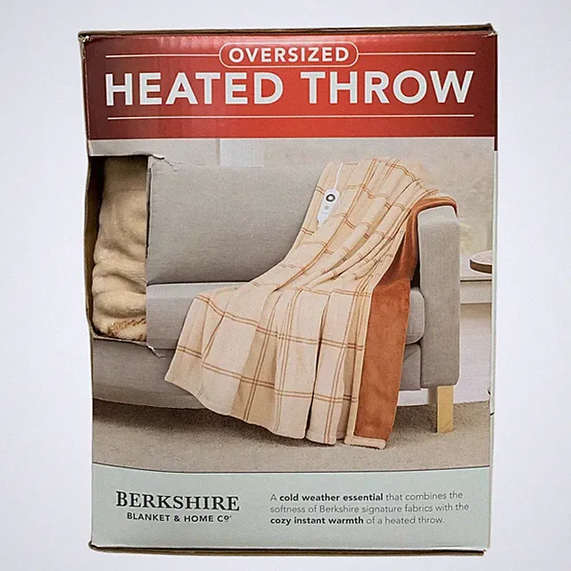 Berkshire Oversized Heated Throw with Auto Shut Off, 60"x70", Neutral