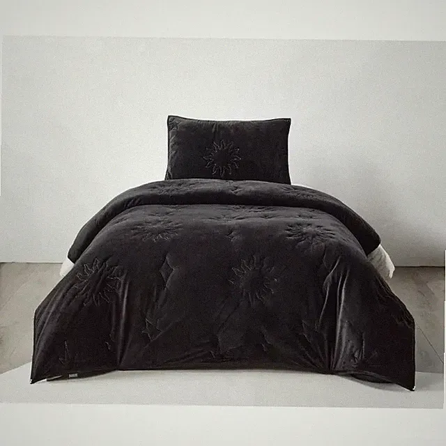 Celestial Garden Twin Velvet Embroidery Comforter Black New