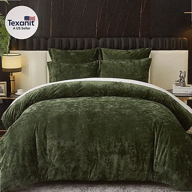 Crushed Velvet Comforter Set Queen Green Comforter Set 5Pcs Ultra Soft Lightweig