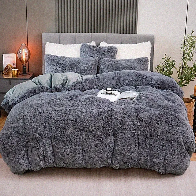 Fluffy Plush Duvet Cover Set , Luxury Ultra Soft Velvet Fuzzy Comforter Cover...