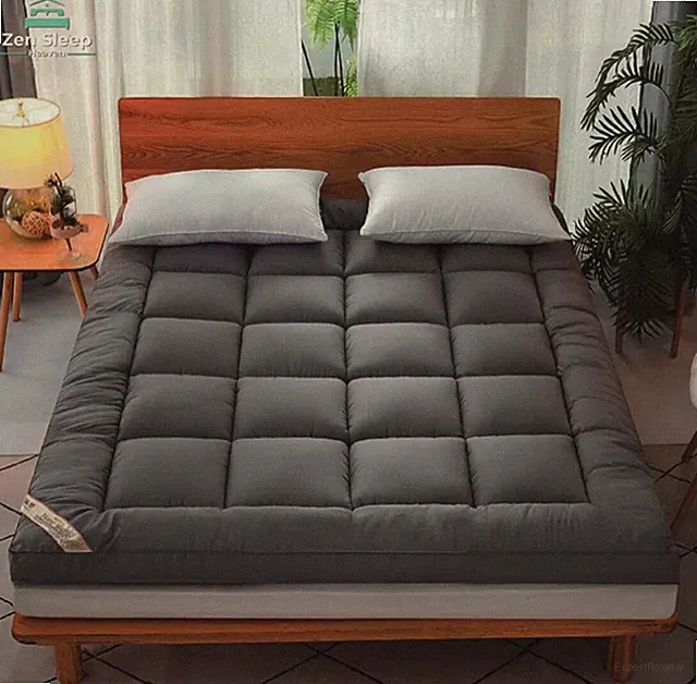 Grey Mattress Topper Velvet Soft Foldable Bed