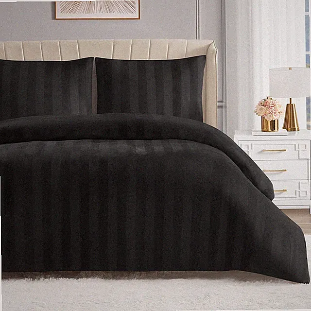 Jenny Velour Striped Jacquard King Size Duvet Cover Bedding Set Ensemble - Bl...