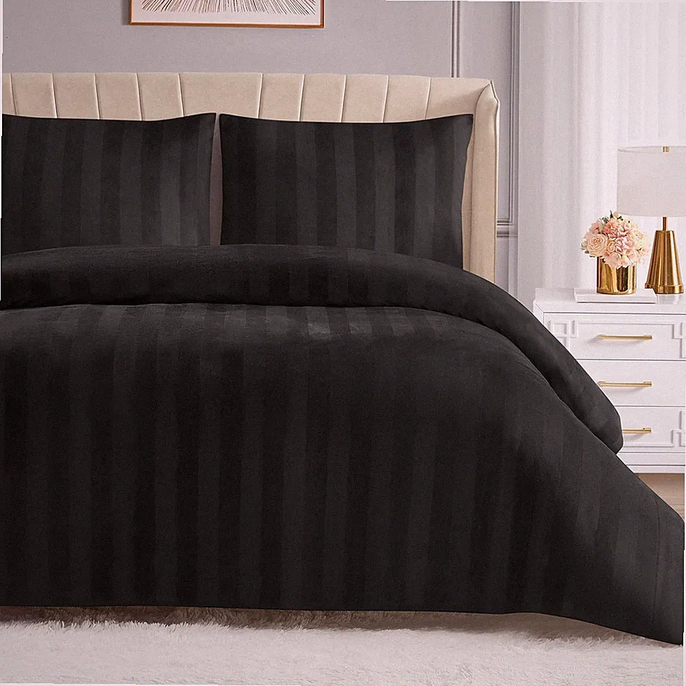 Jenny Velour Striped Jacquard Queen/Full Size Comforter Bedding Set Ensemble - B