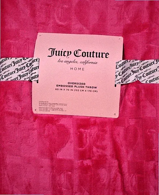 Juicy Couture 60" x 70" Pink Plush Throw Blanket Cozy Chic Hearts & JC embossed