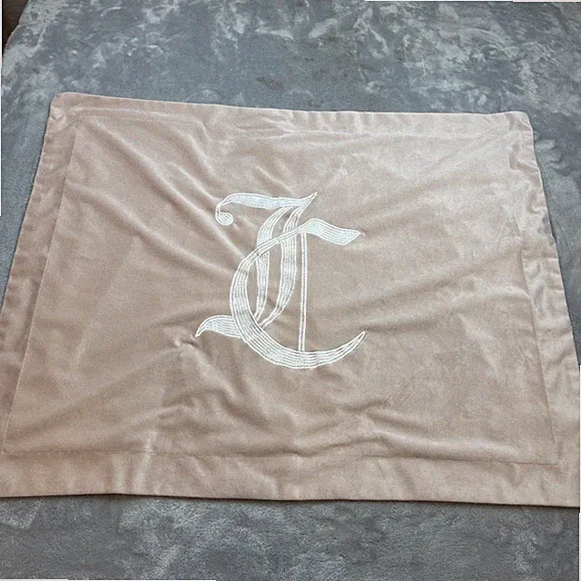 Juicy Couture Black Label Standard Pillow Sham Pink Velour Embroidered Monogram