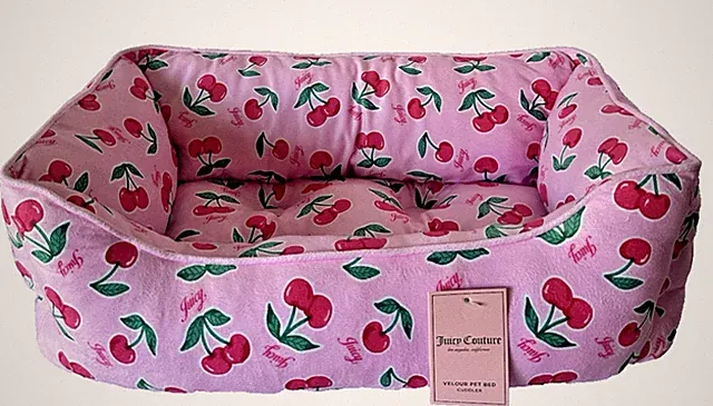Juicy Couture Cherry Velour Pet Bed Cuddler Pink Small Dog Cat NWT