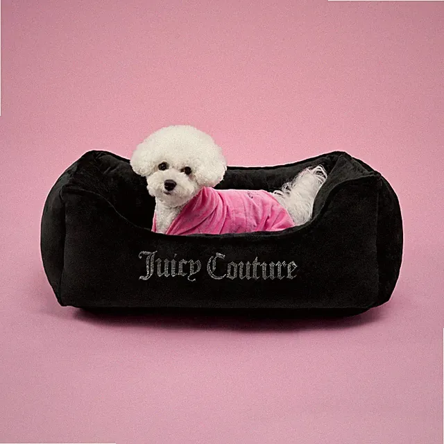 Juicy Couture Crown Bling Black Pet Bed Small 24x14x8 for Dogs & Cats