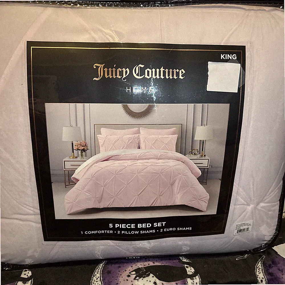 Juicy Couture King Pink Pleated Velour 5 Piece Bedding Set