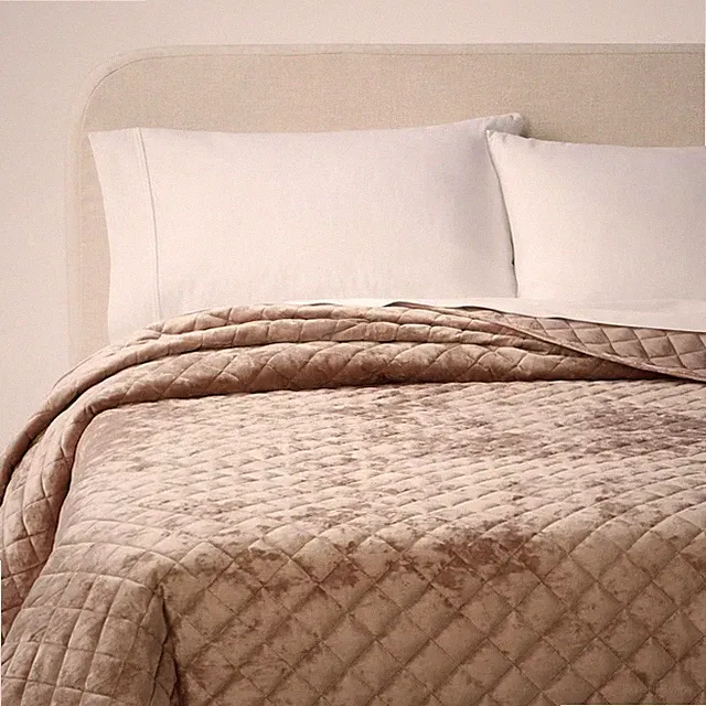 King Luxe Diamond Stitch Velvet Quilt Light Brown - Threshold