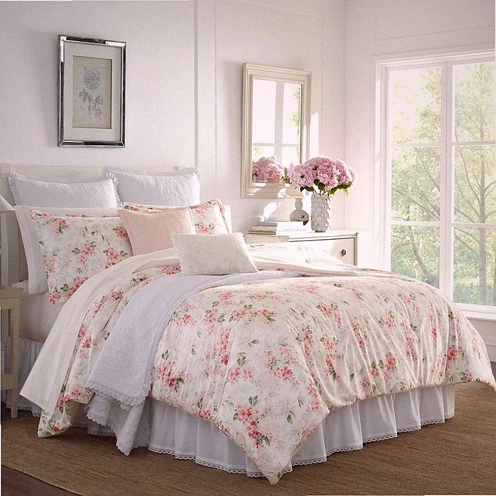 Laura Ashley - Twin Comforter Set, Plush Velour Micromink Face Bedding with
