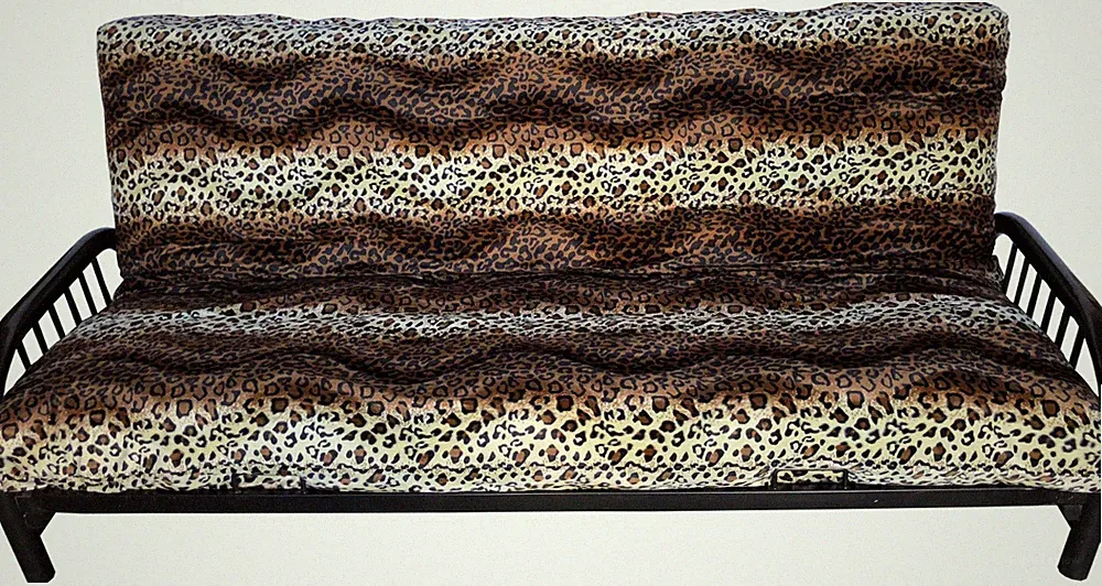 Leopard Skin Velvet Full Size Futon Mattress Protectors, Bed Washable Covers