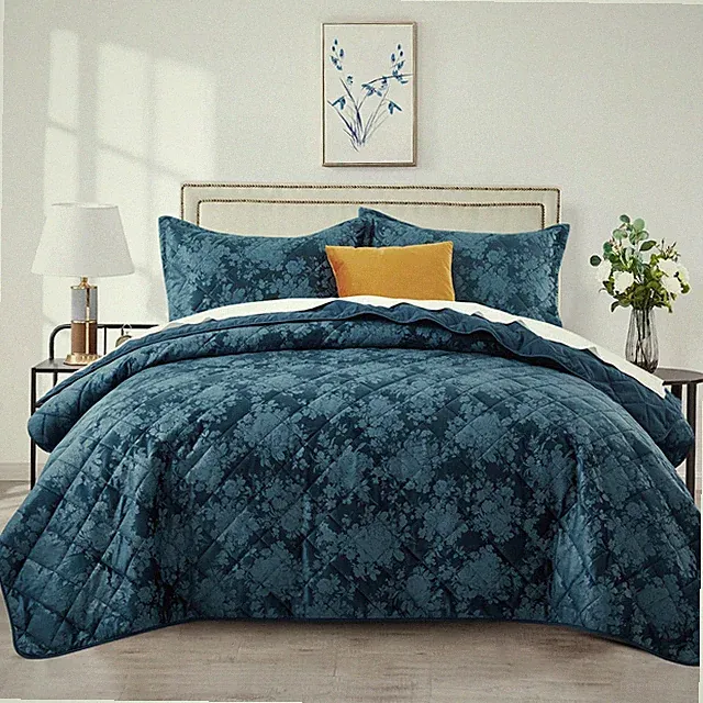 Lightweight Velvet Bedspread Bedding Set Soft Summer Cooling Coverlet Throw King