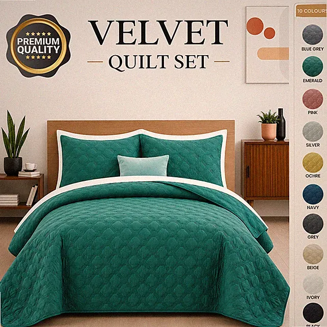 Luxurious Velvet Bedspread Quilted Reversible Coverlet Soft Plush Comforter New