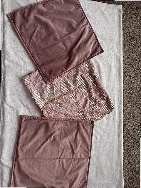 Mauve Pink Pillow Covers Two Velvet One Sequin Shiny 17“ X 17“