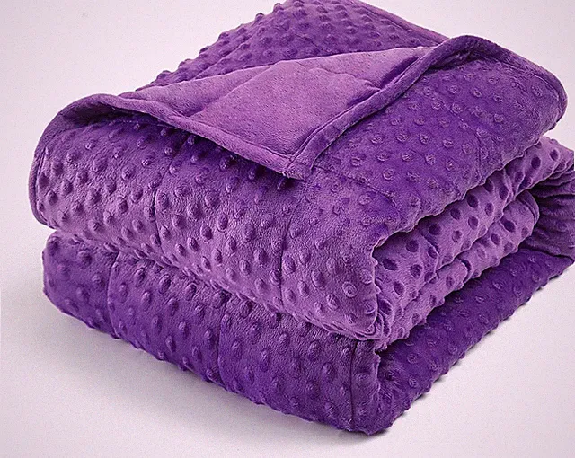 Minky Dot Weighted Blanket 15lbs Queen Size for Stress Relief & Sleep, Purple