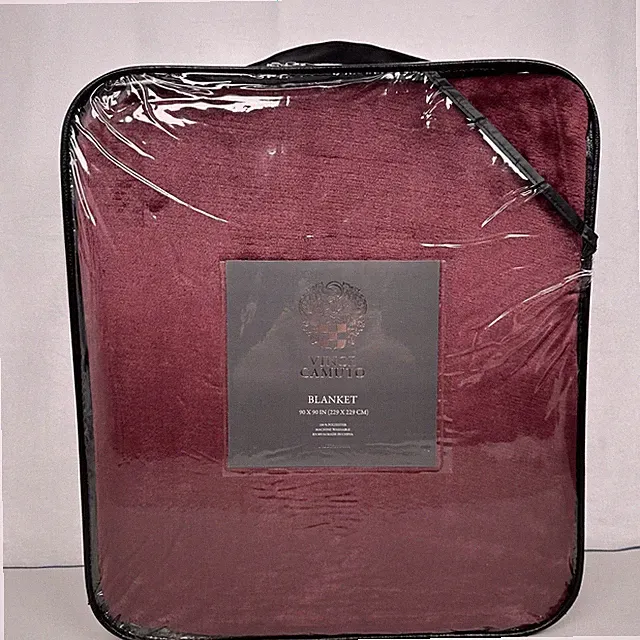 NIB Vince Camuto Plush Blanket Queen Size Burgundy Red 90" x 90" Velour