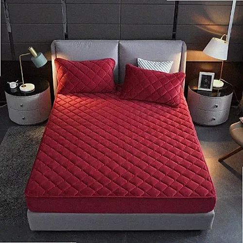 Plush Quilted Fitted Sheet Soft Velvet Fit Sheet Mattress Cover Elastic Band