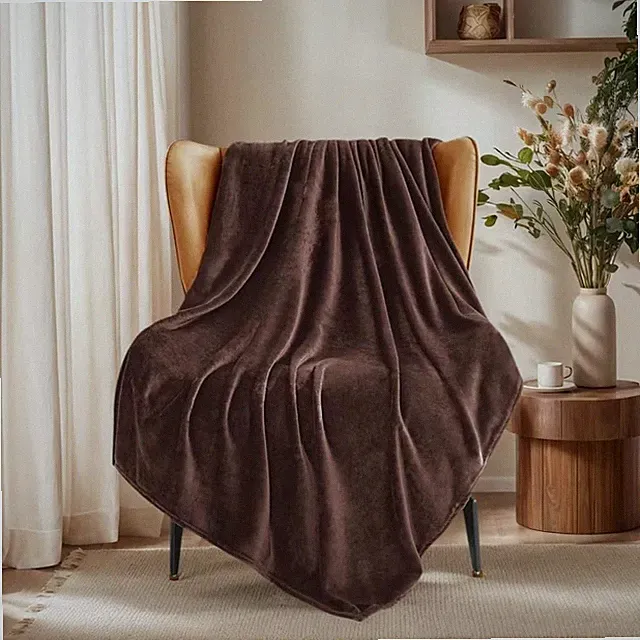 Plush Velvet Throw Blanket 66x90 Inch Large Soft Warm Microplush Chocolate