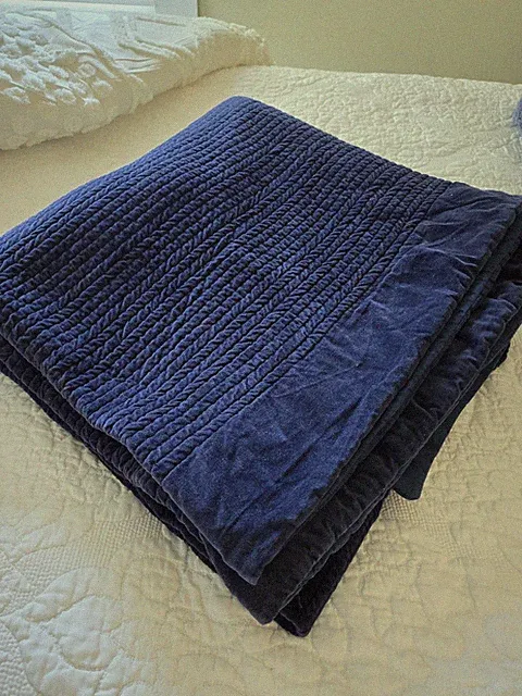 Pottery Barn Velvet Full/Queen Quilt Cobalt Midnight Blue