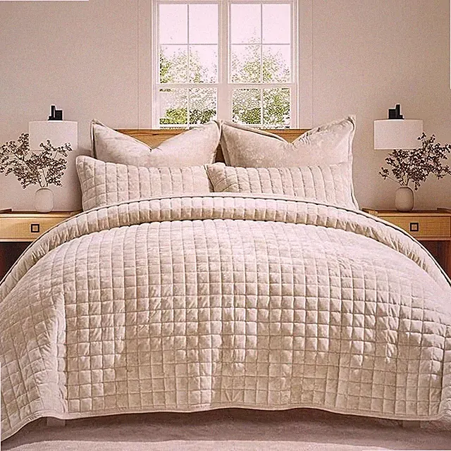 RECYCO Velvet Quilt Set Cal King 3PC Oversized Luxury Soft Bedspread Coverlet