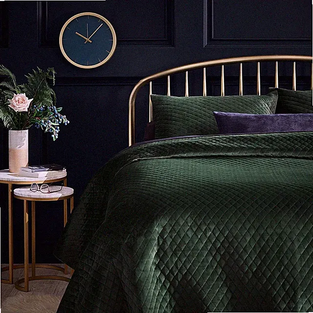 Rivet Modern Diamond Quilted Velvet Coverlet Bedding Set, Soft and Easy Care