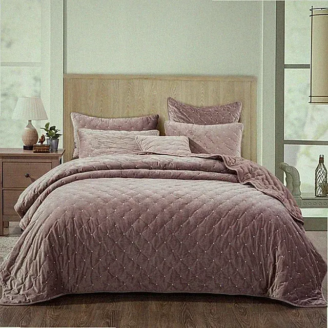 Tache Luxury Soft Plush Velvet Purple Mauve Diamond Tufted Coverlet Bedspread