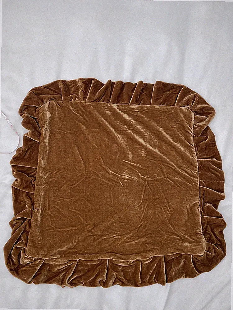 Unbranded 2 Caramel Brown Soft Velour 18” Ruffle Pillow Shams Pair Cushion Cover