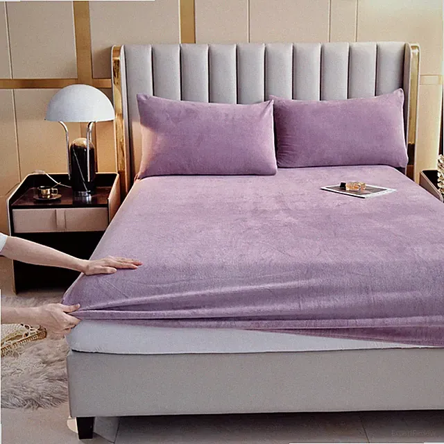 Velvet Fitted Sheet,Fleece Plush Bed Sheet Mattress Protector Cover with 15''...