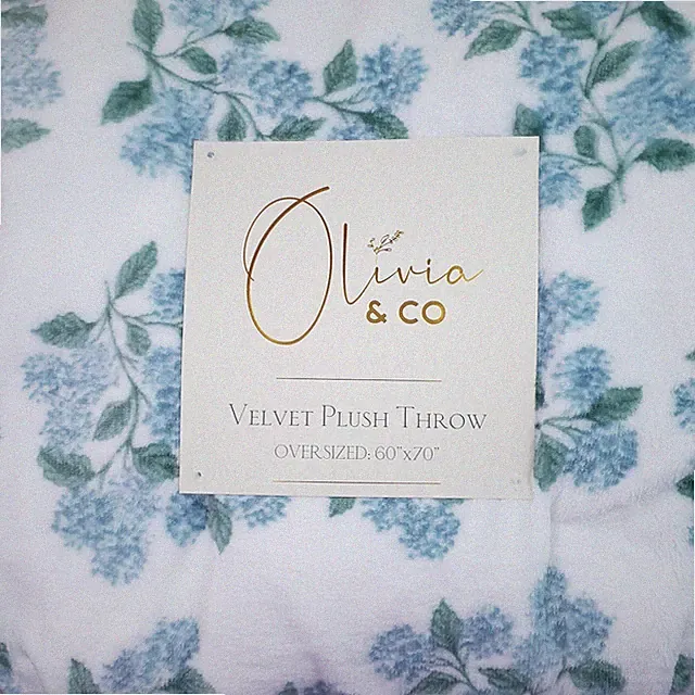 Velvet Plush Throw Blanket 60x70 Blue Hydrangea Flowers Floral Oversized