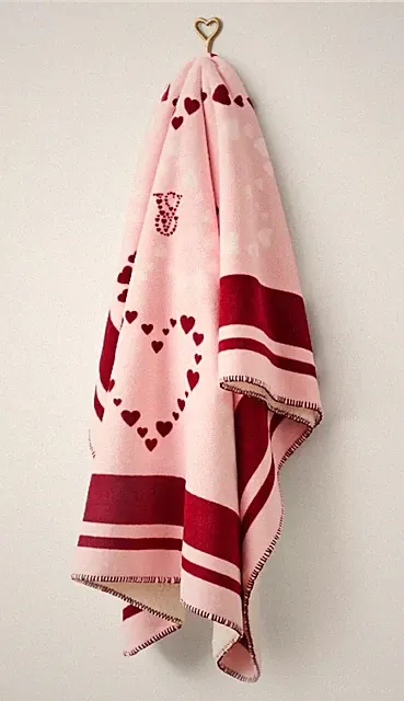 VICTORIA'S SECRET PINK RED HEARTS WHITE SHERPA BLANKET THROW FLEECE VELOUR LARGE