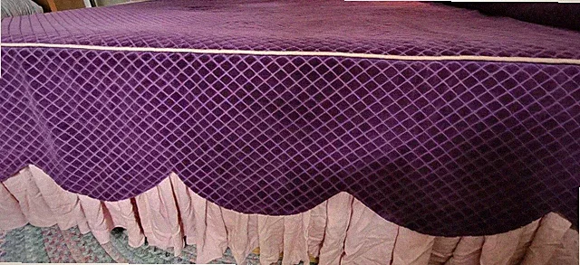 Vintage 1940s Velvet Velour Coverlet Bedspread Quilt PURPLE & Dust Ruffle Full